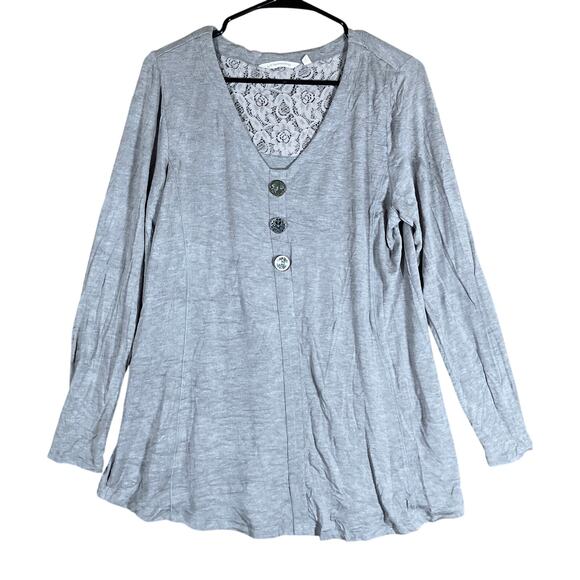 Soft Surroundings Womens Blouse Gray Maddalena Tunic V Neck Long Sleeve PL - Picture 1 of 11